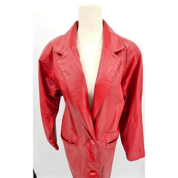 Vtg 80s/90s G III Leather Fashions Women's S Oversized Red Leather Trench Coat - Picture 2 of 13